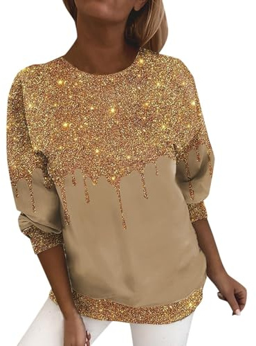 Sweat-shirts Femme Haut de Festival à Paillettes Coupe Ample Blouse Décontractée Pour Soirées Rave, Discothèques & Événements – T-shirt à Paillettes Accrocheur, doré, 4XL