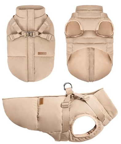 Hundeweste,Hundemantel Wasserabweisend,Warme Weste mit Hundegeschirr Winter Warm und weich S-5XL(Beige M)