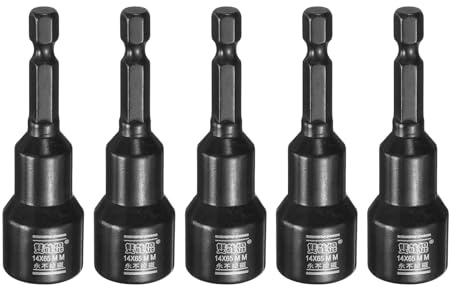 sourcing map 5 brocas de destornillador de tuerca de 14 mm, vástago hexagonal de 65 mm de largo, magnético de 6 puntos, ajuste rápido de pernos de acero CR-V para taladros eléctricos