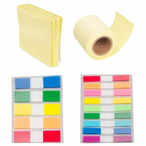 TOP-MAX Juego de repuesto de notas adhesivas 4 en 1 incluye notas en rollo y cuadradas, pestañas de índice de 5/9 colores para oficina, hogar, planificador y organización de archivos