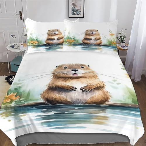 AASWSWW Castor Parure De Lit 2 Pièces Housse De Couette en Microfibre Hypoallergique pour Enfants Et Adolescents Single(135x200cm)