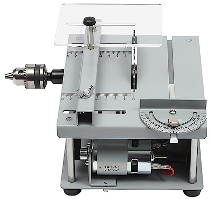 Mini sierra circular de mesa de 96 W, pequeña con hoja de sierra de 110 mm, ajuste de inclinación de 0 a 90°, velocidad de 7 niveles, profundidad de corte de 35 mm para madera, plástico, PVC
