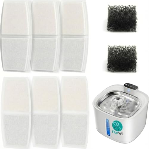 Filtros para bebederos para Gatos, 6 Filtros Principales + 2 Filtro Bomba Agua, Filtros compatibles con Fuente para Gatos sin Cable FLURWI, Filtración de Pelos y purificacion de Agua