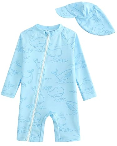 WYTbaby Traje de baño para bebé, de una pieza, con cremallera, protección UV, para niños pequeños, niñas, 3 meses - 3 años, Ballena Azul, 9-12 meses