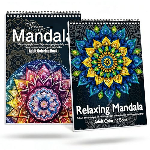 Malbuch für Erwachsene 2er Set – Mandala Motive, 48 einseitige Illustrationen, Spiralbindung im A4 Format 21 x 28,5 cm, Kreatives Ausmalbuch als Geschenk
