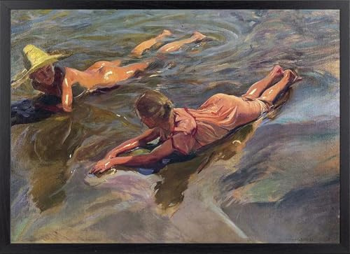 Fine Artic Cuadro Idilio Marino - Poster de Joaquín Sorolla con Marco de madera Negro - Arte mural Impresionista decoración de Salón - Cuadros de Museos