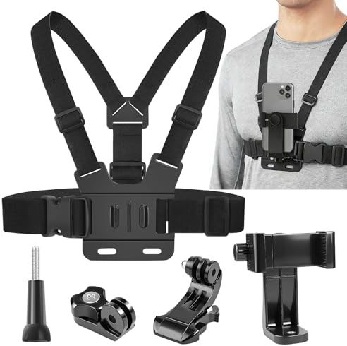YiliYa Arnés Teléfono Móvil Pecho de Soporte Correa Chest Mount Harness | Soporte de Correa de Pecho para Teléfono Móvil Compatible con Cámaras de Acción Negro