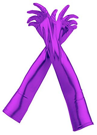 Pin Up Doll, Guantes largos de piel sintética para mujer, acabado metálico brillante, accesorio de Halloween, guantes de disfraz para mujer, Púrpura, Talla única