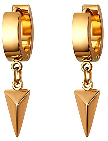 Flongo Damen Ohrringe Herren Ohrstecker Creolen, Edelstahl Ohrkette Stecker Gold Schwarz Blau Silber Anhänger Hängende Dreieck Triangel Tropfen Ohrringe Männer Frauen