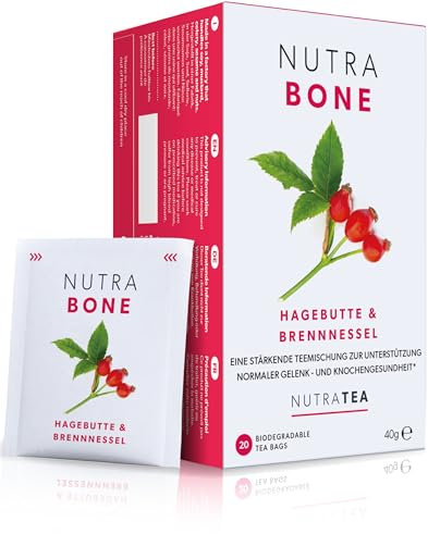 Nutra Tea NUTRABONE, Knochen Tee zur Stärkung der Knochen, zur Erhaltung flexibler Gelenke, 40 wiederverwendbare Teebeutel, Senioren Tee mit Ingwer & Grüner Tee