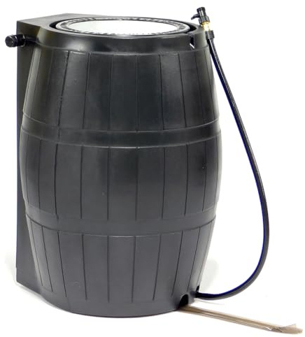 FCMP Outdoor Raincatcher 4000 Rain Barrel, Flat-Back Rainwater Catcher with Spigots, 50 Gallon, Black - Portable Water Storage Container Tank for Home, Garden, and Backyard