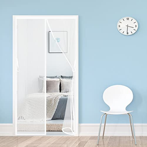 AMZERO Fliegengitter Tür Magnetisch Balkontür, 85x220cm Insektenschutz Fliegennetz Full Frame Klettverschluss für Balkontür Terrassentür Wohnzimmer, Weiß A