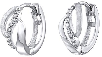 SILVEGO Damen Ohrringe aus 14 Karat 585 Weißgold kleine Creolen mit Zirkonia