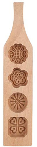Raguso Wooden MoonCake Mold Handmade Press Baking Mold 4 Flower Pattern MoonCake Mold DIY Food Mold Pastry Mold (No. 2 flower quadruple mold)