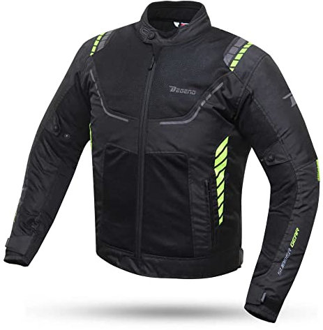 DEGEND BREEZE EVO | Motorcykeljacka Man med skydd - Vattentät ventilerande jacka med ventilation - Motorcykelkläder - Motorcykeljacka - Storlekar (S-6XL), Svart Fluor, XXL
