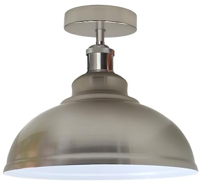 LEDSone Flush Mount Ceiling Light Fitting Industrial Vintage Style Metal Curvy 29cm Rustic Farmhouse Semi Flush Lighting Fixture Hanging Pendant Light for Indoor Porch (Satin Nickel)