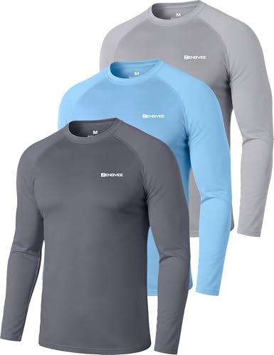 ZENGVEE 3 Pezzi Maglia Anti UV Uomo Rashguard Maglietta Rash Guard UPF 50+ T Shirt Mare Surf Swim Maniche Lunghe Tshirt Magliette Muta Abbigliamento Traspirante Maglie(0618-Gray Blue Darkgray-L)