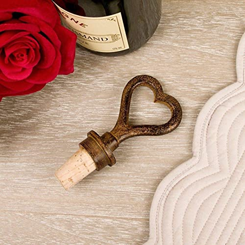 Marco Paul Heart Shaped Cork Wine Bottle Stopper, Vintage Chic Cast Iron Love Heart Shaped Stopper, Rustic Victorian Look Champagne Wine Stop Bottle Topper Ideal Home or Gift