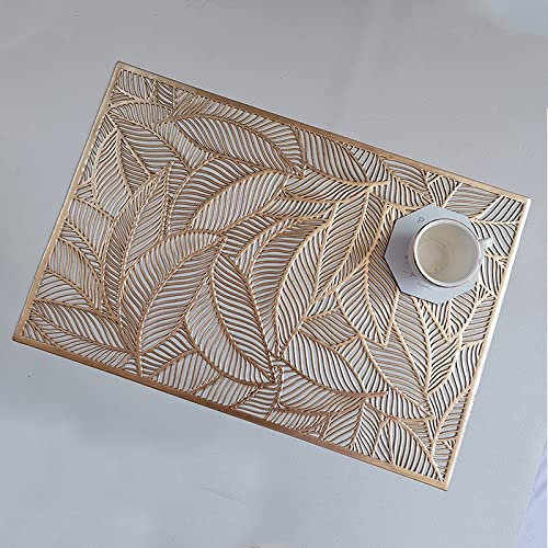 Manteles Individuales Hojas Doradas Mantel Individual PVC Lavable Salvamanteles Individuales Resistente al Calor Bajoplatos Antideslizante Individuales Mesa 30x45cm 2 Pcs