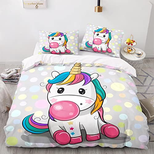 SHOMEY Bettwäsche 200x220 Einhorn Bettzeug Weich Bügelfreie Mikrofaser bettwasche set und 2 Kissenbezug 80x80 cm mit Reißverschluss