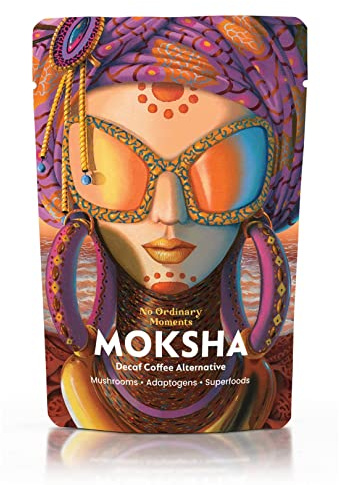 Moksha | No Ordinary Moments | Caffeine Free Decaf Mushroom Coffee Alternative | Lion’s Mane, Chaga, Reishi Mushrooms, Maca for Energy and Focus | Coffee Chai Latte Taste | Vegan | 150g - 30 servings