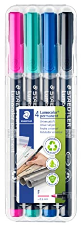 STAEDTLER Lumocolor 318 Permanent Marker – 4er-Box, F, 0,6 mm | Folienstift permanent, wasserfest für Oberflächen – schnelltrocknend – Art.-Nr. 318 WP4-1