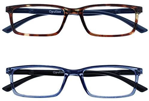 OPULIZE SEE Blaulichtfilterbrille für Damen Herren, Blendfreie UV400-Schutz Federscharnier Anti-Müdigkeit, Rechteckiger Rahmen, Computerbrillen Gaming, 2er-Pack Braun Schildpatt Blau