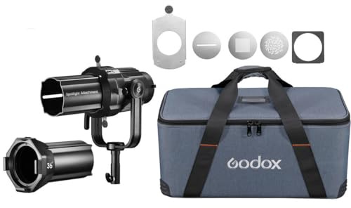 Godox VSA-36K Fixation de projecteur pour monture Bowens VL150 VL200 VL300 SL150WII SL150II SL200II LED avec support pour spot Godox + objectif Godox 36° + ensemble Godox GOBO + cadre en gel Godox