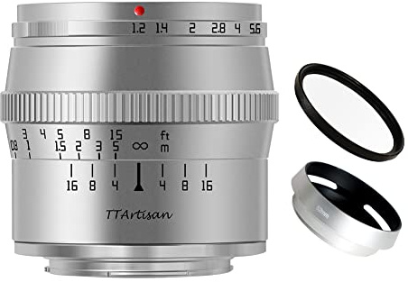 TTArtisan 50 mm F1.2 APS-C Manueller Fokus Große Blende Objektiv für Fuji Fujifilm X XF Mount Silver X-A10 X-A3 X-A5 X-H1 X-T2 X-T3 X-T10 X-T2 X-T20 X-T100 X-PRO2 X-PRO3 X-E1 X-E2 X-E2S