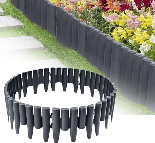 XMTECH Lot de 80 bordures de pelouse de 22,4 m - Bordure de tonte en plastique - Palissades aspect bois - Clôture de jardin - Anthracite - 1 élément (L x H) : 28 x 24 cm