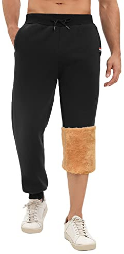 UMIPUBO Mens Jogging Bottoms Fleece Jogger Sweatpants for Men Casual Thermals Tracksuit Bottoms Winter Warm Plush Trousers with Pockets Drawstring Lounge Pants (Black, L)