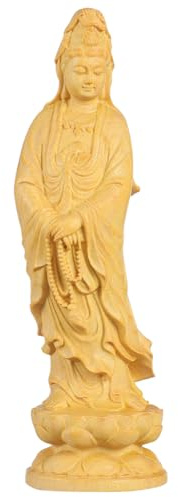 SEWACC Guanyin-Statue aus Holz, Schreibtisch-Ornament, Quan-Yin-Figur, buddhistische Dekoration für Zuhause, Büro, Meditation, Raum, 12 x 3,60 x 3,60 cm, 1 Verzierung