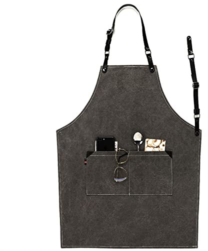 ALCKO Werkzeugschürze for Schreiner, Robuste Arbeitsschürze, wasserdichte Gewachste Leinenschürze Geeignet for Küche, Garten, Keramik, Handwerk, Werkstatt, Garage (Color : Grey, Size : XL)