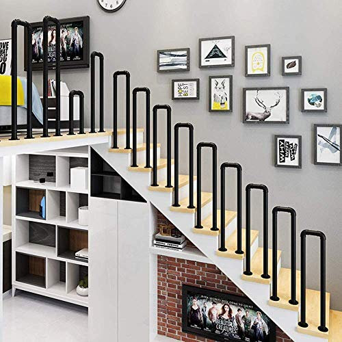 Pasamanos de escalera de metal en forma de U Pasamanos de hierro forjado para escaleras Tubo industrial Barandilla antideslizante Pasillo negro rústico Barra de soporte