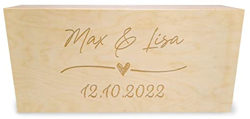 Erinnerungskiste mit Gravur für das Hochzeitspaar - im Wedding Love Design - Holzkiste Personalisiert mit Namen der Braut & des Bräutigams & des Datums - Geschenk zur Hochzeit Farbe Kleine Holzkiste