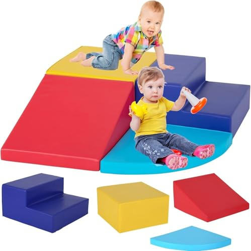 BLKMTY Toddler Climbing Toys Indoor 4-Piece Set Kids Corner Climber - Soft Foam Climbing Toys for Toddlers 1-3, Indoor Baby Crawling & Sliding Play Set Kids Climbing Foam Blocks, Colourful