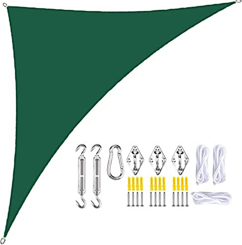 HEILEA Sonnensegel Dreieckig, Sonnensegel Wasserdicht, Sonnensegel inkl Befestigungsseile Premium wasserabweisend imprägniert Dreieck rechtwinklig (3x4x5m,DunkelgrüN)
