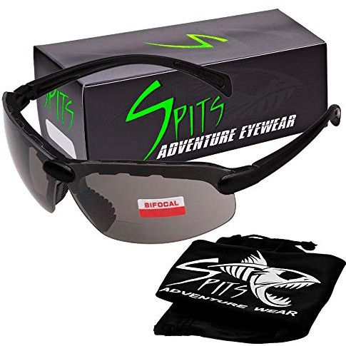 Spits Eyewear Top Or Bottom Bifocal Safety Glasses (Frame Color: Gloss Black, Magnifier: 2.25 Bottom Smoke)