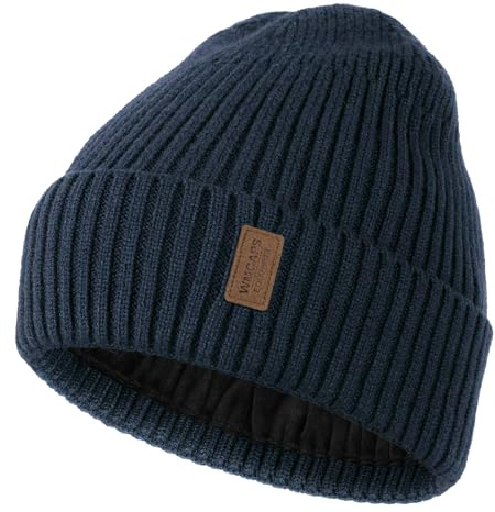 Wmcaps Beanie for Men, Unisex Classic Knit Beanie Winter Hat Stretchy Soft Cuffed Wooly Beanies with Thermal Thick Fleece Lining, Gifts for Men/Women/Her/Him/Dad（Navy Blue）