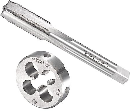 CoCud Gewindeschneider und Matrize Set M12 x 1.25 Gewinde Schnellarbeitsstahl Maschine Schrauben Gewindebohrer und Rundmatrizen - (für Gewindeschneiden Reparieren) 1Set