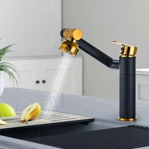 Universeller 360 ° drehbarer Wasserhahn, Wasserhahn Bad, Kaltwasserhahn Gäste WC Waschbeckenarmatur, Warm- und Kaltwasserhahn Für Badezimmer (schwarzes Gold)