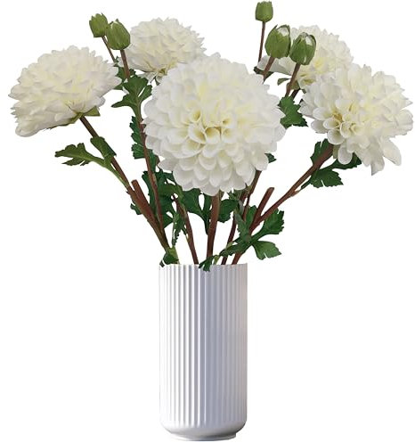 ATFL Künstliche Seidenblumen, Dahlie, 61 cm, künstliche Blumen mit langem Stiel, 5 Stück, weiße Dahlie, geeignet für Hochzeitsdekoration, Blumensträuße, Kerndekorationen, Heimtextilien (5, weiß)