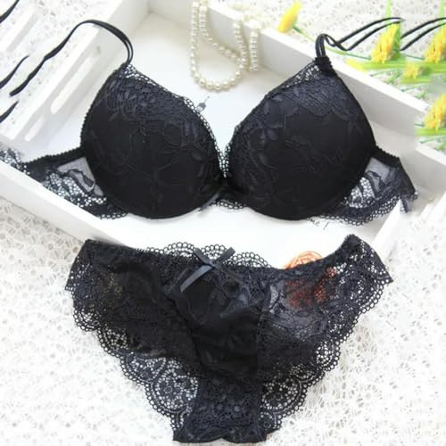 UANGLI Conjunto de lencería para Mujer, Conjunto de lencería con Encaje, Sujetador Transparente de Color sólido, Ropa Interior cómoda e íntima
