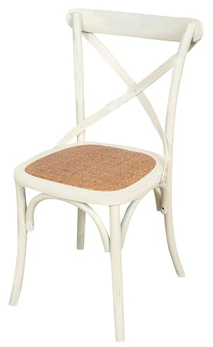 Biscottini Esszimmerstühle aus Massivholz 87 x 43 x 46 cm – weißer Holzstuhl – Küchen- und Wohnzimmerstuhl aus Rattan – Stühle aus Holz für den Innen- und Außenbereich