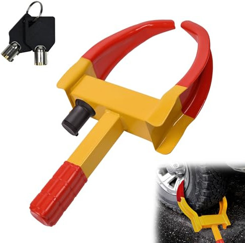 YRHome Cepo de rueda de estacionamiento inmovilizador universal para coche, protección de PVC, antirrobo, con 2 llaves y candado de seguridad, ancho de neumático ajustable 19-30 cm para coche,