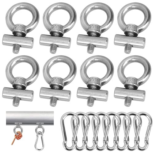 Homgaty Lot de 8 crochets de barre passepoilée de 6 mm en acier inoxydable avec mousqueton, crochet de store, accessoires pour caravane, camping-car, caravane, camping-car, bateau, tente de camping