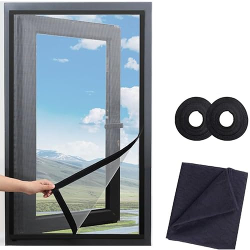 90x145cm Anti-Fliegen-Netz Fenster, Zuschneidbar Insektenschutz Fenster Netz für Schützen die Familie vor Insekten, mit selbstklebendes Klettband