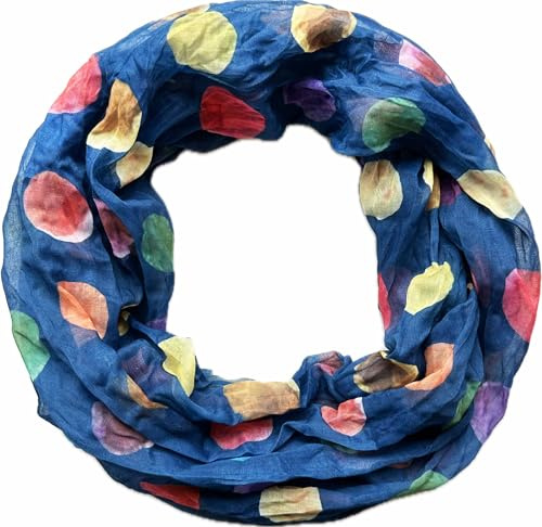 Jeamis Circle Silk Loop Colour Gradient Spring Round Scarf Rainbow Unisex Summer Lightweight Scarf Stole Dots, Circle A Blue, 160 x 48 cm