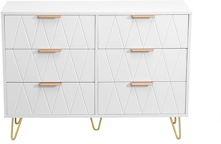 BPKADHY Commode à 6 tiroirs, 100 x 34 x 73 cm, avec tiroirs et pieds en métal, commode étroite, commode pour salon, blanche