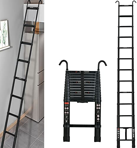 Teleskopleiter Leiter Treppenleiter Aluminium Teleskopleiter mit Haken, 3,8m für Home Loft Outdoor-Arbeit, Laden Sie 150 kg für Haushalt Outdoor-Arbeit